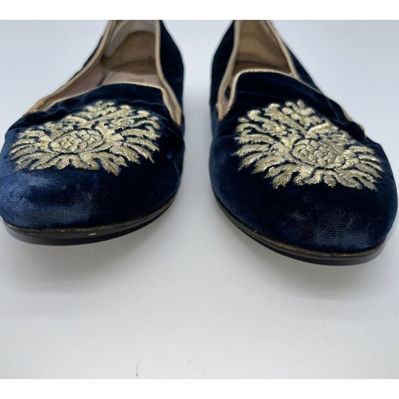 Miu Miu Black and Gold Embroidered Loafers - Picture 4 of 13